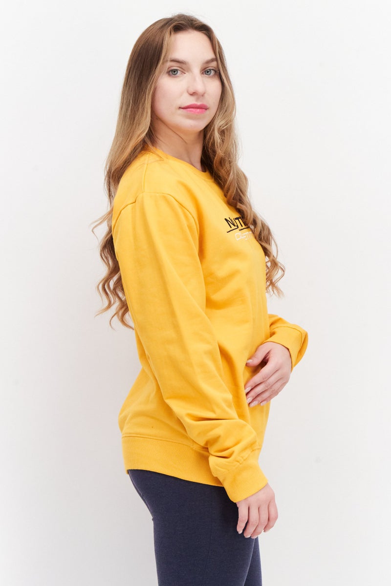 NAUTICA Women Crew Neck Long Sleeve Printed Sweatshirt, Yellow - Image 2