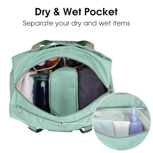 Ceneda 20" Gym Bag for Women with Wet Pocket & Shoe Compartment, Lightweight Duffel Waterproof Carry On Duffle for Travel, Yoga, Overnight (Mint Green) - Image 3