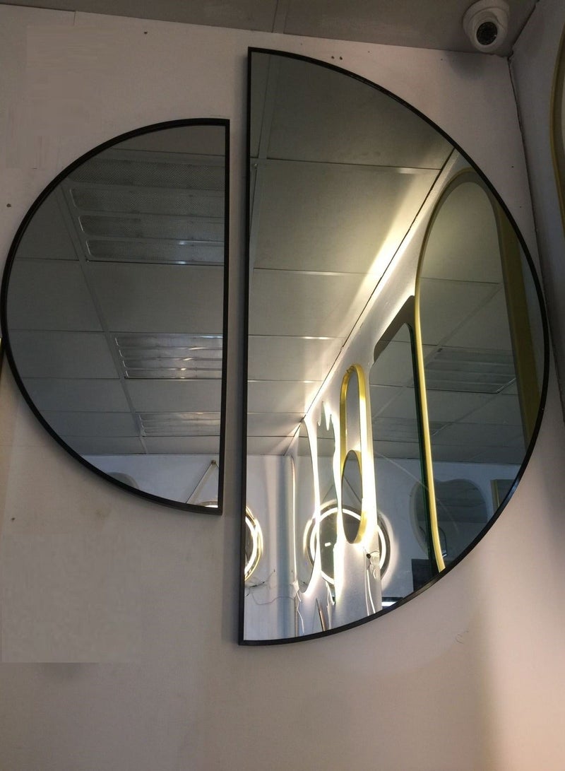 Glass Corner Half Circle Mirrors 60x120 - Black