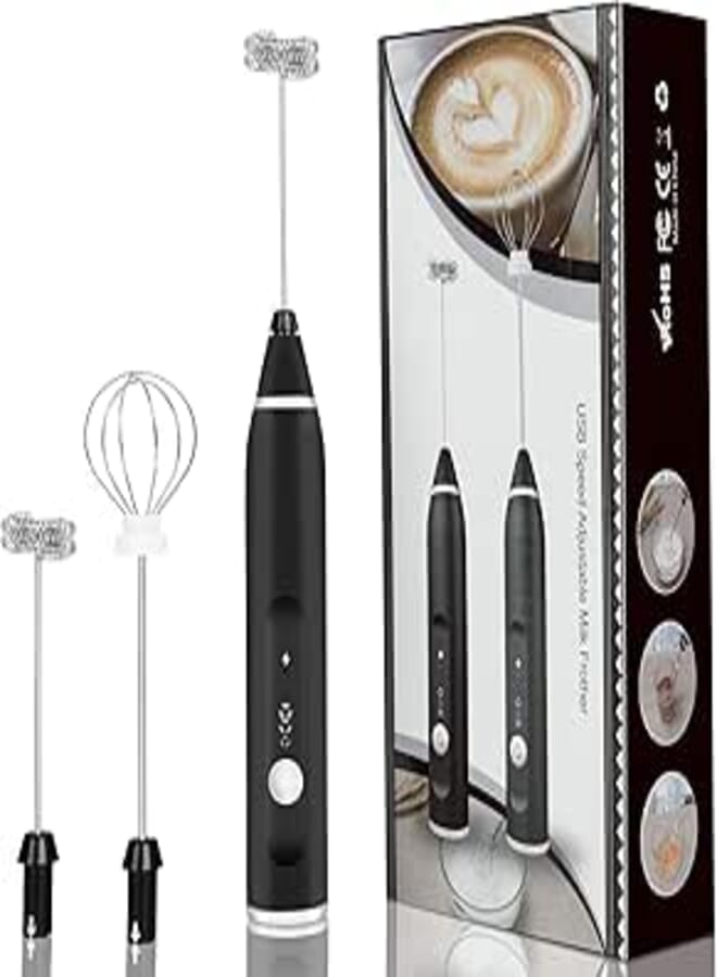 Fostoy 3-Speed Adjustable USB Rechargeable Handheld Electric Milk Frother with 3 Stainless Whisks (large)