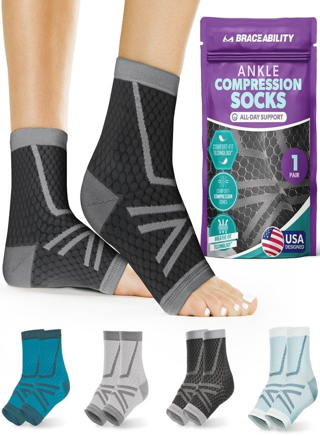 BraceAbility Athletic Ankle Compression Socks for Men or Women - Toeless Running Ankle Brace Support Sleeves for Sports, Workout, Plantar Fasciitis, Achilles Tendonitis, Foot Pain Relief (XS - Black) - Image 1