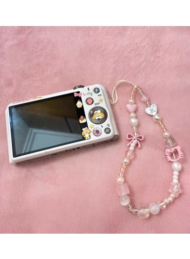 Kawaii Hello Kitty Beaded Pearl Phone Charm Strap Cute Bowknot Cell Phone Lanyard Wrist Strap Y2K Aesthetic Beads with Heart Bow Details Trendy Decor for Girls Perfect Cute Accessory for Phone Bags - Image 4