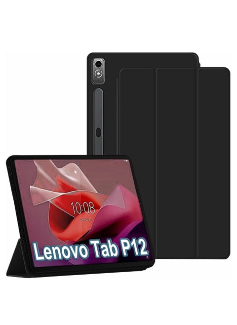 Case Compatible with Lenovo Tab P12 (12.7 Inch) 2023 Tablet Slim Tri-fold Stand Soft TPU Back Shell Auto Wake/Sleep Anti-Drop Cover