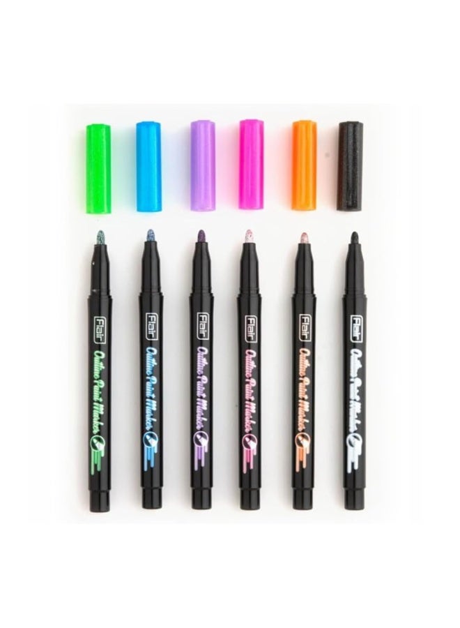 FLAIR Creative Series Outline Metallic Paint Marker Pens | Double Line Drawing Pens For Scrapbook, DIY Photo Album, Painting, Greeting Cards, Glitter Doodle, Rock & Glass Painting, Fabric | 6 Shades - Image 1