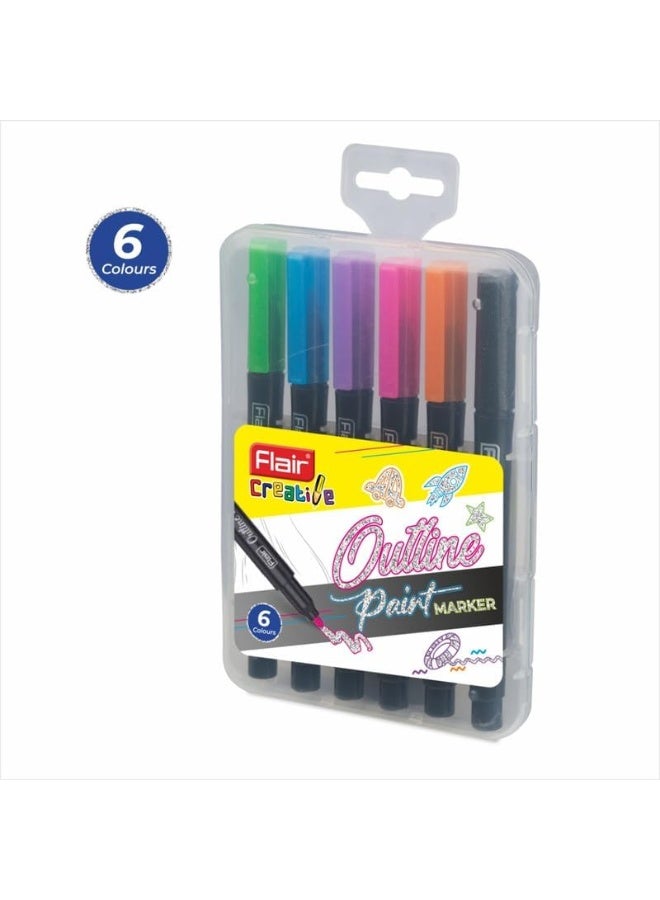 FLAIR Creative Series Outline Metallic Paint Marker Pens | Double Line Drawing Pens For Scrapbook, DIY Photo Album, Painting, Greeting Cards, Glitter Doodle, Rock & Glass Painting, Fabric | 6 Shades - Image 2