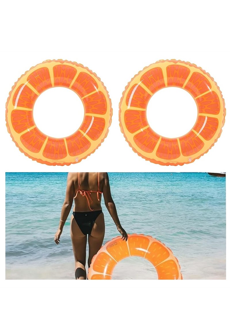 2 Pack Swim Ring, 90cm Diameter Inflatable Float Pool Swim Ring, Fruit Swim Tube Rings Colorful Pool Floaties Toys for Beach Pool Party for Kids and Adults (2 Pack, 90cm, Orange) - Image 1
