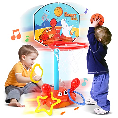 CAPTAIN CHAOWING Toddler Basketball Hoop 2 in 1 Sports Toy Set for Kids Ring Toss Game with Music Sound Baby Basketball Hoop for Indoor Play - Image 1