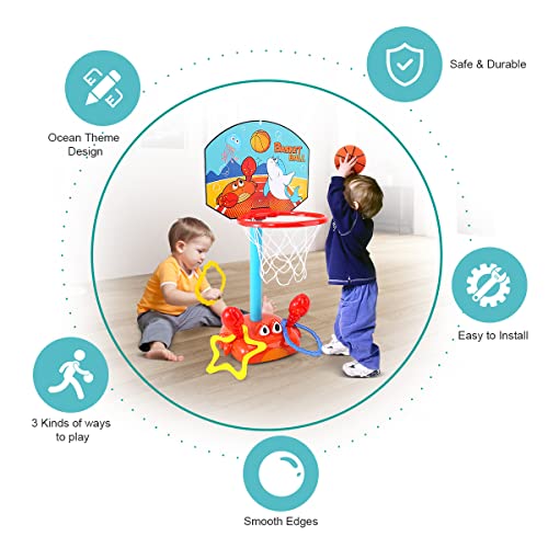 CAPTAIN CHAOWING Toddler Basketball Hoop 2 in 1 Sports Toy Set for Kids Ring Toss Game with Music Sound Baby Basketball Hoop for Indoor Play - Image 5