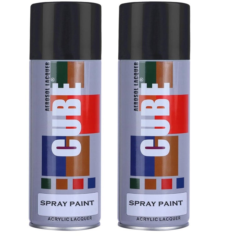 Cube Gloss Black Spray Paint | 2 X 400 mL | for Metal, Plastic, Wood, Car & Bike | Fast Drying, Brilliant Finish, No CFCs, Interior & Exterior Use - Image 1