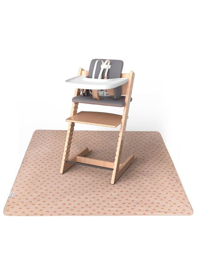 Tiny Twinkle حصائر سبلات المضادة للفوضى من Tiny Twinkle تحت الكراسي العالية أو لتغطية مشاريع الفن للأطفال والرضع - مقاومة للماء، قابلة للغسل، حصائر سبلات للأرضيات أو الطاولات 51" × 51" (قوس قزح بوهو) - Image 1