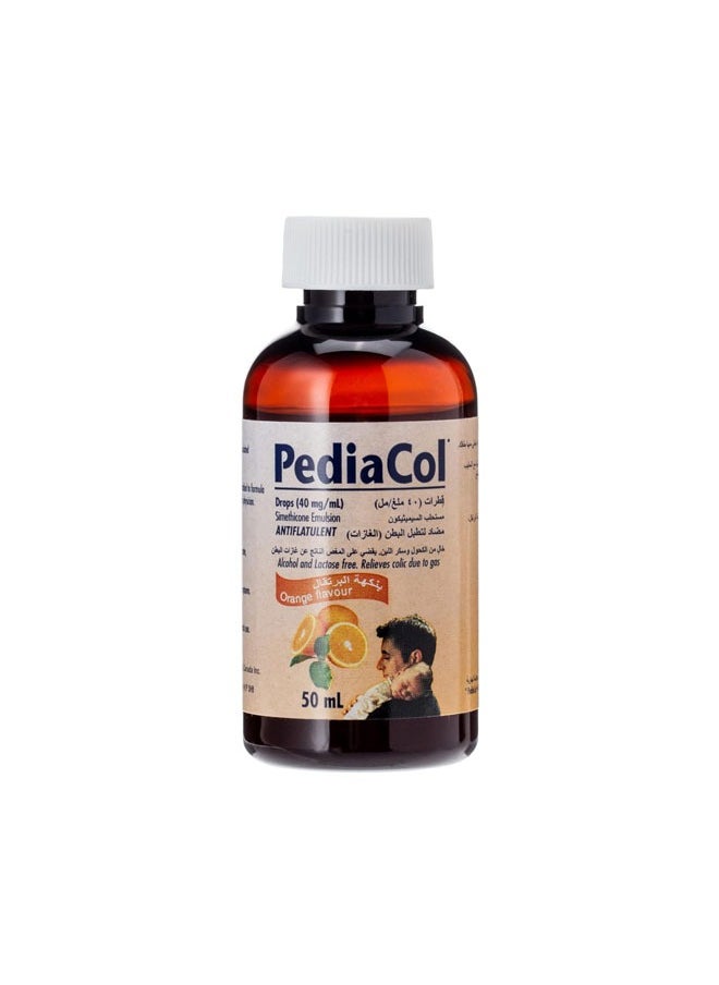 Pediacol - قطرات بيدياكول: مخففة للانتفاخات للأطفال - نكهة البرتقال، 40 ملجم/مل، 50 مل - Image 1