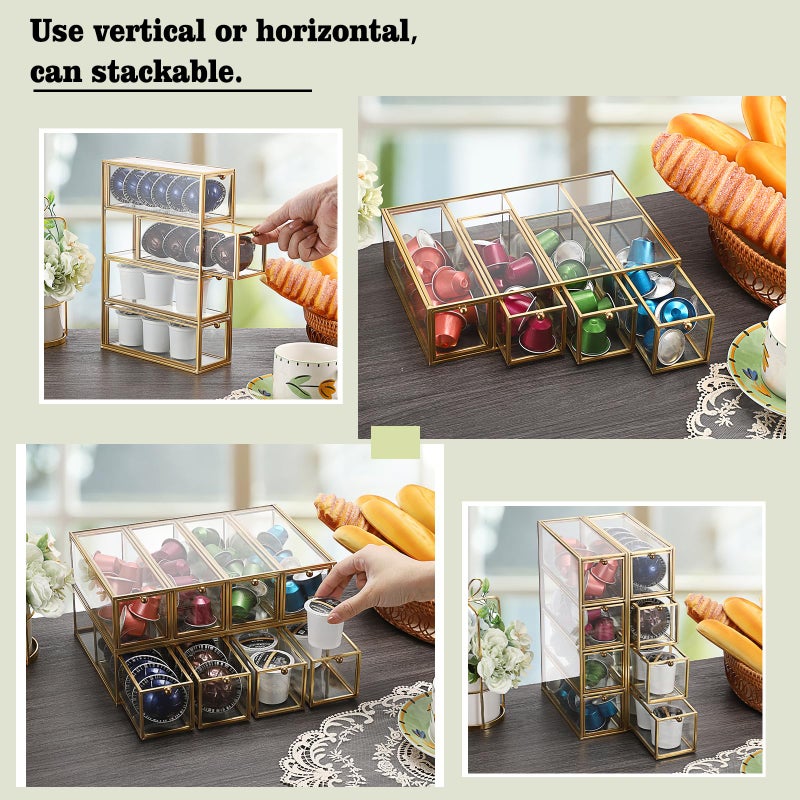 ELLDOO Coffee Pod Holder with 4 Drawers, Gold Glass Coffee Pod Organizer for K Cup Espresso, Clear Coffee Capsule Storage Holder for Coffee Bar Office Home Coffee Station Counter - Image 4