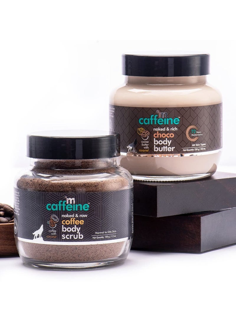 إم كافيين مجموعة تلميع الجسم من إم كافيين لتقشير البشرة وإزالة السمرة وترطيبها المكثف | مقشر الجسم بالقهوة وزبدة الجسم بالشوكولاتة لبشرة ناعمة وملساء | للرجال والنساء | جميع أنواع البشرة - Image 1