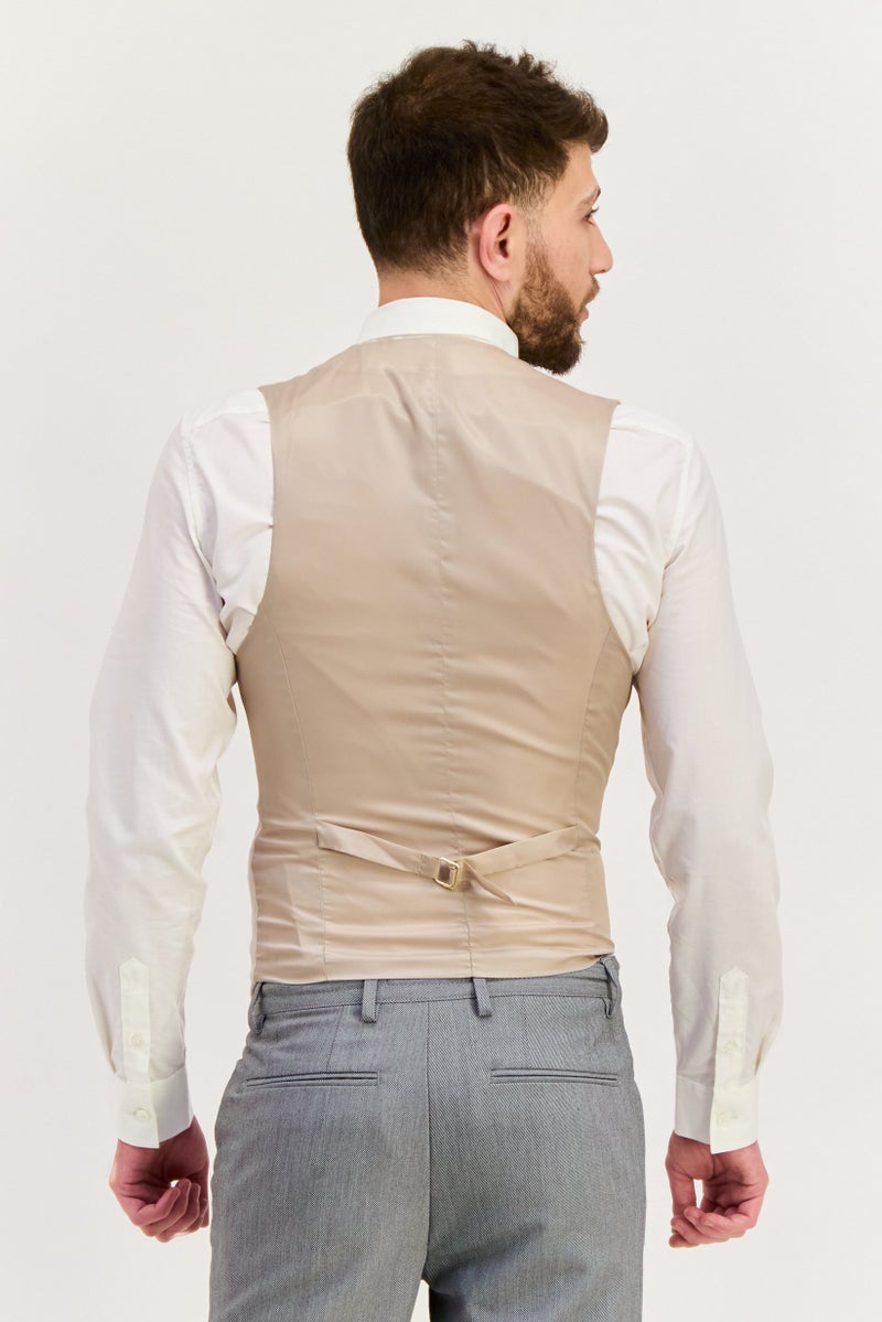 Asos Design Men Skinny Fit Solid Waistcoat, Stone - Image 3