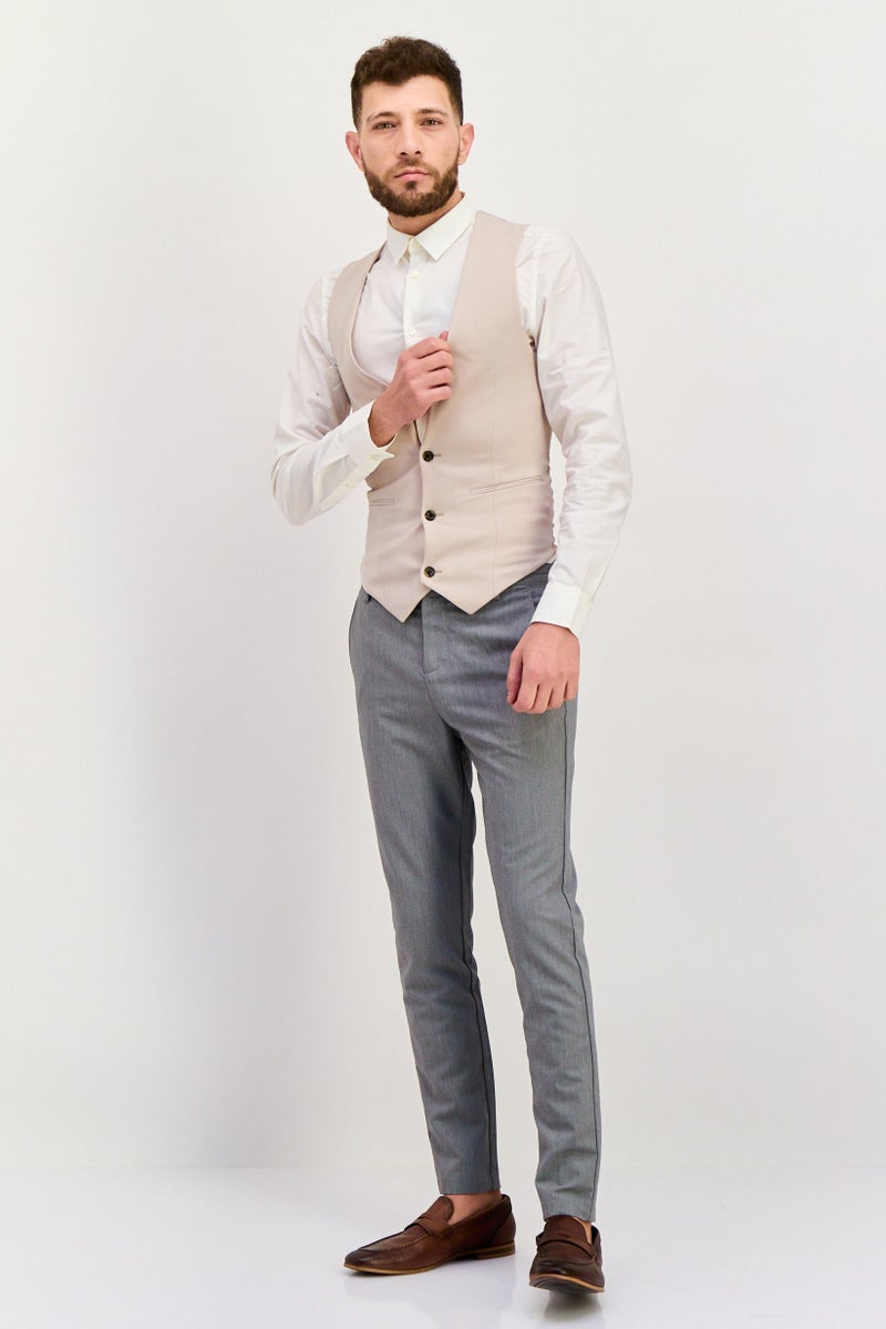Asos Design Men Skinny Fit Solid Waistcoat, Stone - Image 4