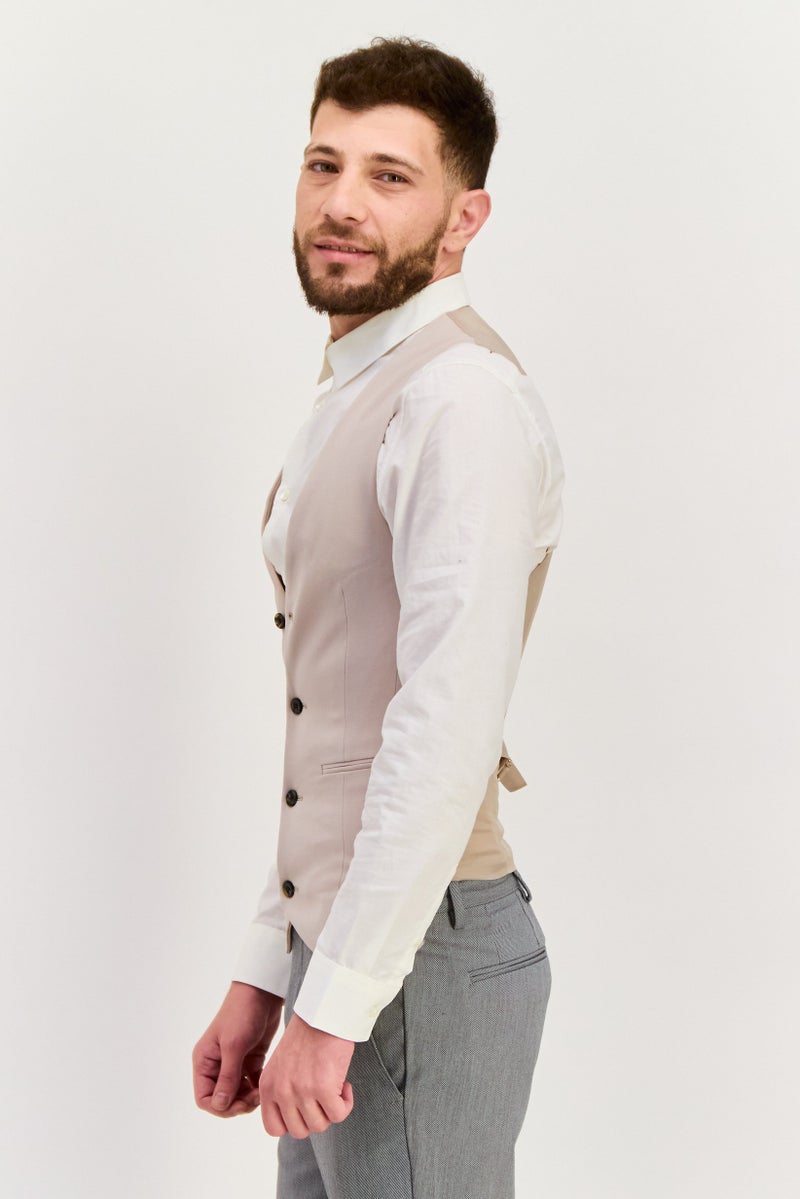 Asos Design Men Skinny Fit Solid Waistcoat, Stone - Image 2