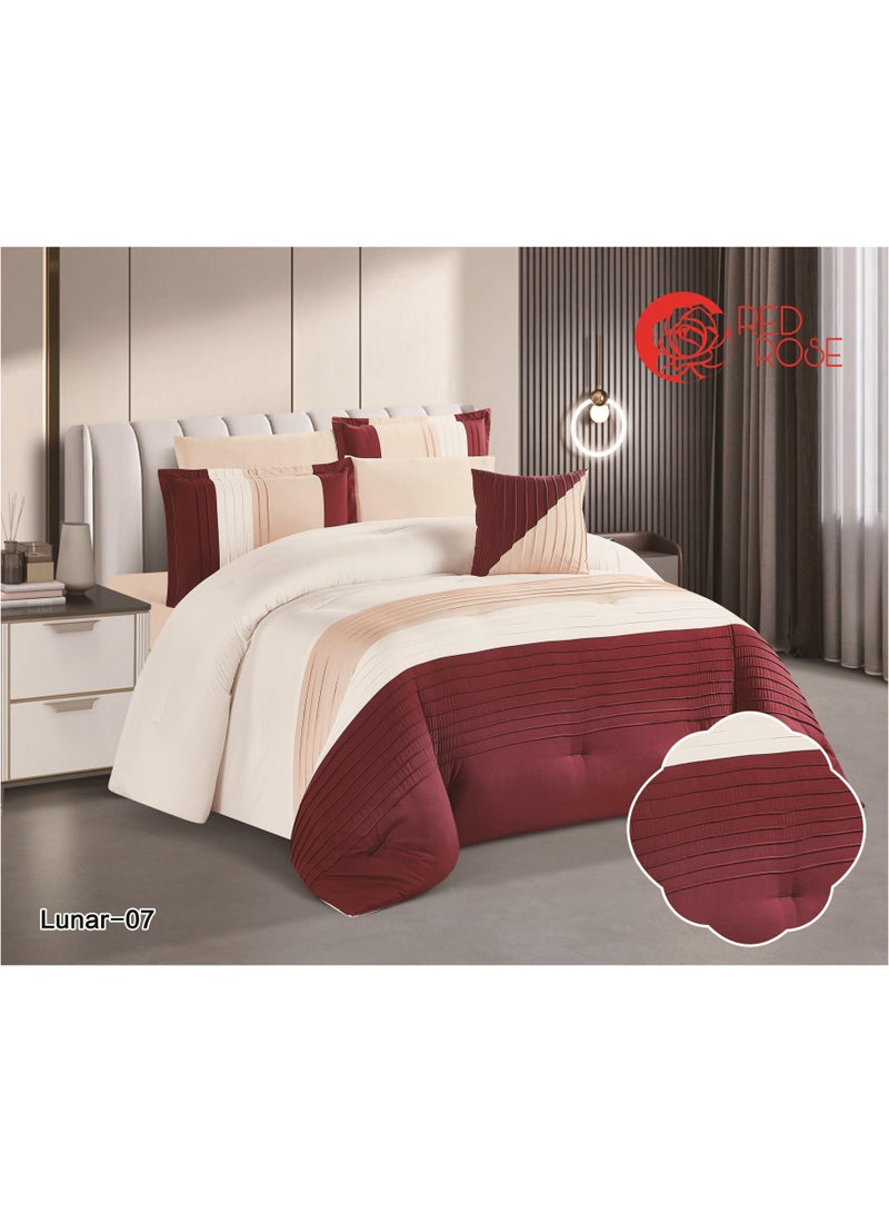 Red Rose 7 Pieces Comforter Microfiber Set King Size with Modern Striped Design and Embroidery 240*260 cm - Image 1