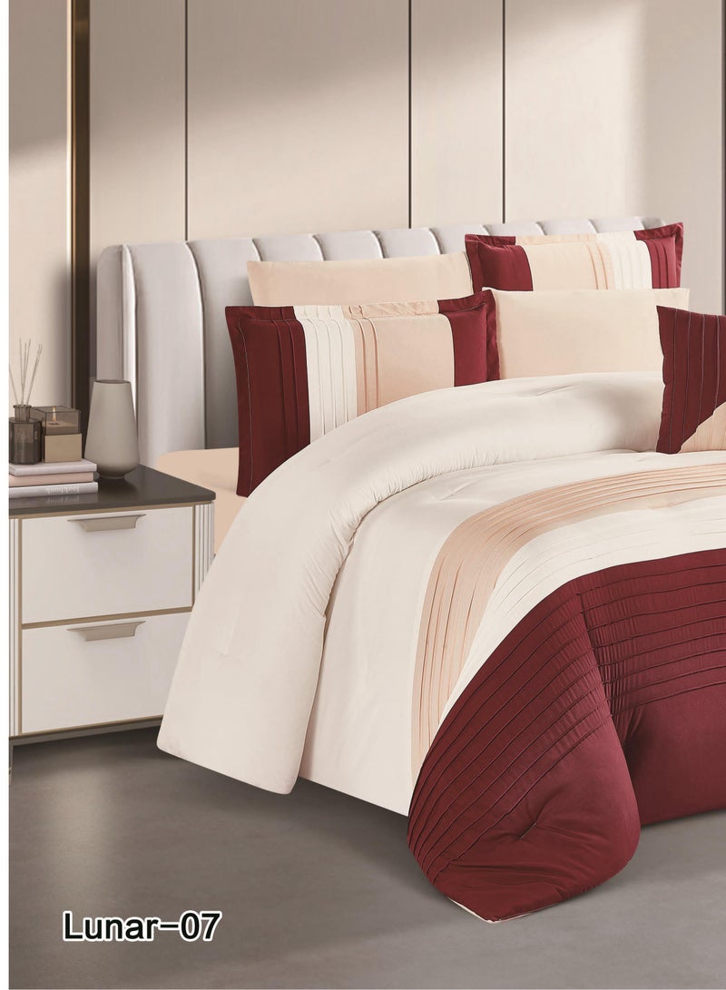 Red Rose 7 Pieces Comforter Microfiber Set King Size with Modern Striped Design and Embroidery 240*260 cm - Image 4