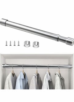 Extendable Wardrobe Rod, Stainless Steel Wardrobe Rail Tube Clothes Hanging Pole Heavy Duty Round Extensible Closet Bar with End Sockets for Wardrobe Cabinet Cupboard