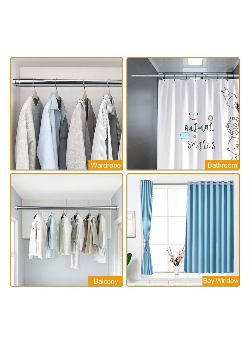 Excefore - Extendable Wardrobe Rod, Stainless Steel Wardrobe Rail Tube Clothes Hanging Pole Heavy Duty Round Extensible Closet Bar with End Sockets for Wardrobe Cabinet Cupboard - Image 1