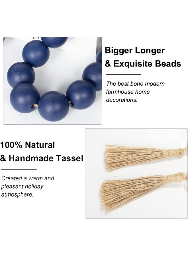 OMISHE OMISHE 58" Long Large Wood Bead Garland Navy Blue with 1.6" Diameter Wooden Beads and Tassels, Rustic Farmhouse Country Wood Beads Garland for Home Decor, Decorative Beads with Tassels Navy Blue  - Image 5