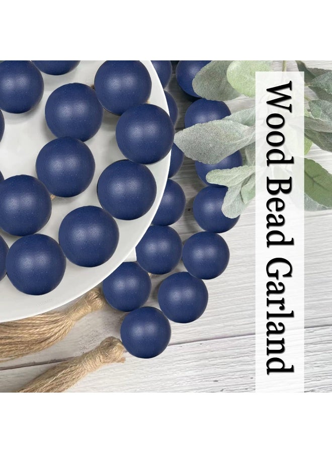 OMISHE OMISHE 58" Long Large Wood Bead Garland Navy Blue with 1.6" Diameter Wooden Beads and Tassels, Rustic Farmhouse Country Wood Beads Garland for Home Decor, Decorative Beads with Tassels Navy Blue  - Image 3