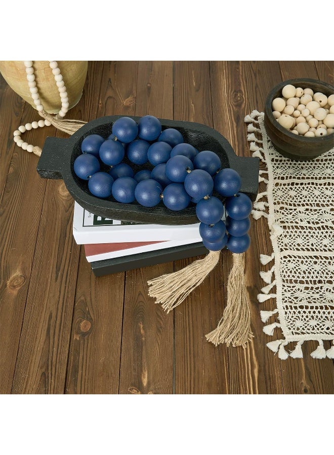 OMISHE OMISHE 58" Long Large Wood Bead Garland Navy Blue with 1.6" Diameter Wooden Beads and Tassels, Rustic Farmhouse Country Wood Beads Garland for Home Decor, Decorative Beads with Tassels Navy Blue  - Image 2