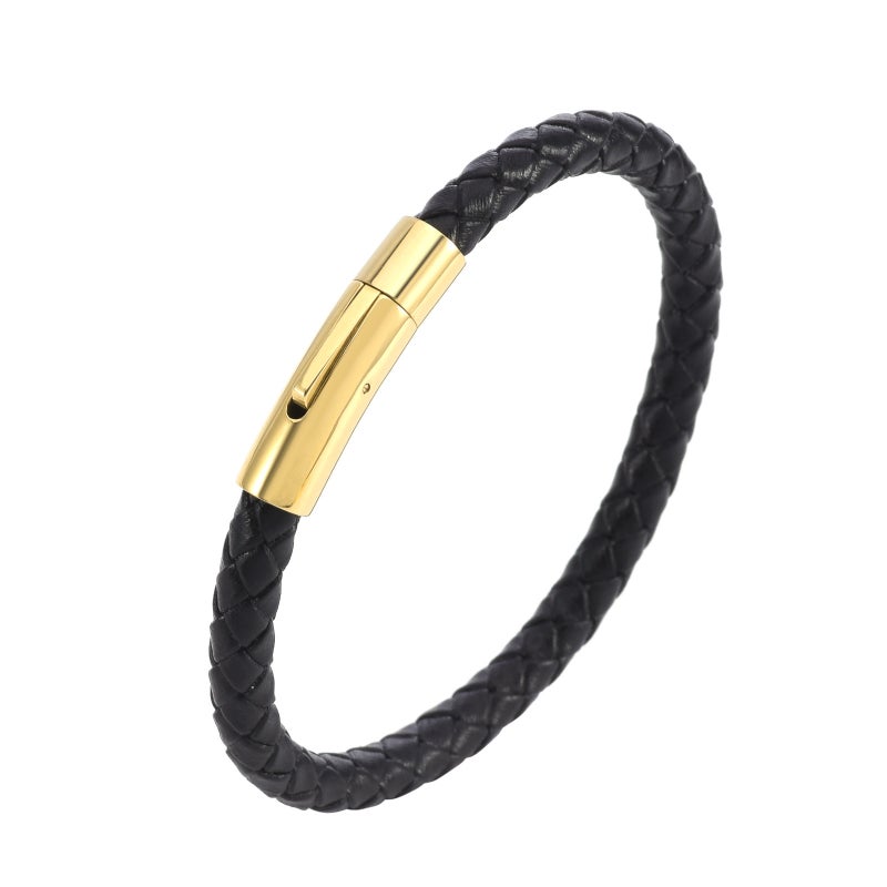 Amber European and American Best-Selling Leather Bracelets Stainless Steel Snap Men's Braided Leather Bracelets Wholesale Manufacturers - Image 1