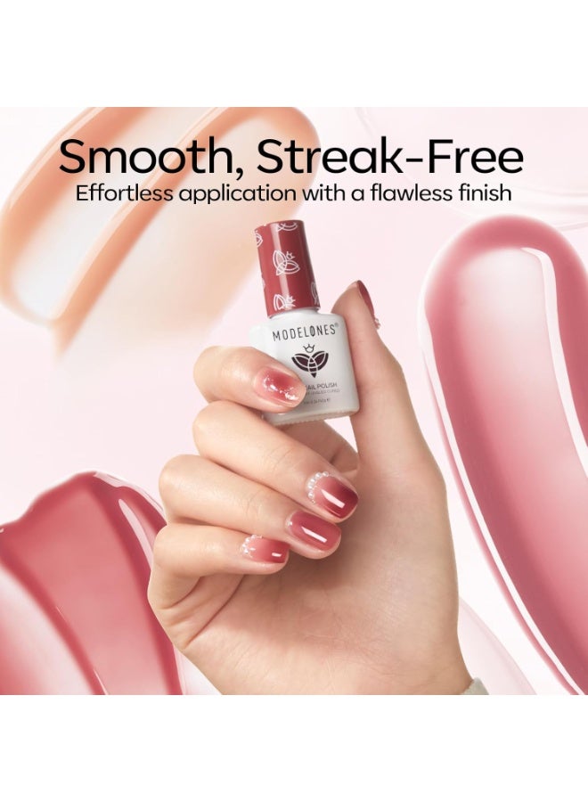 modelones Modelones Jelly Gel Nail Polish Kit with U V Light, Sheer Pink Nude Red Manicure Set with Base Top Coat Pearl Chrome Powder 4 Colors Spring Gel Mini Salon Nail Art Starter Gift for Women Girls - Image 3