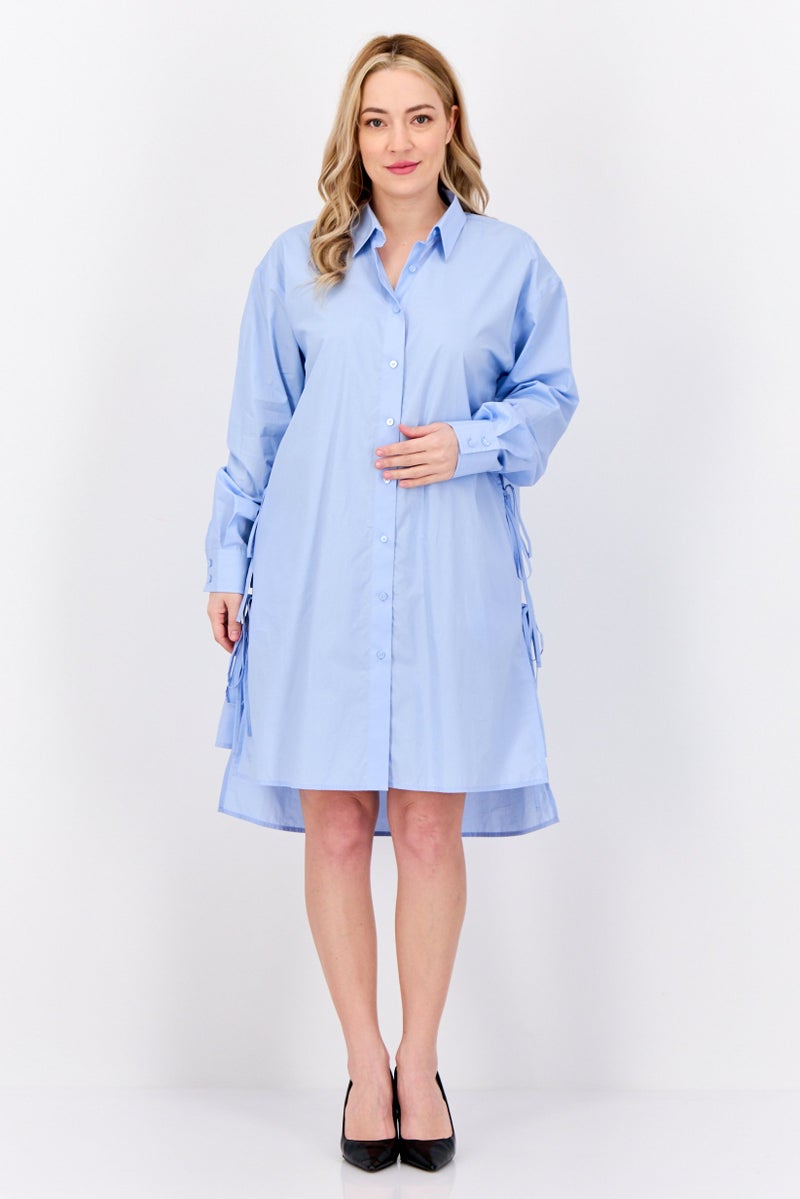 ESPRIT Women Plain Shirt Dress, Blue - Image 1