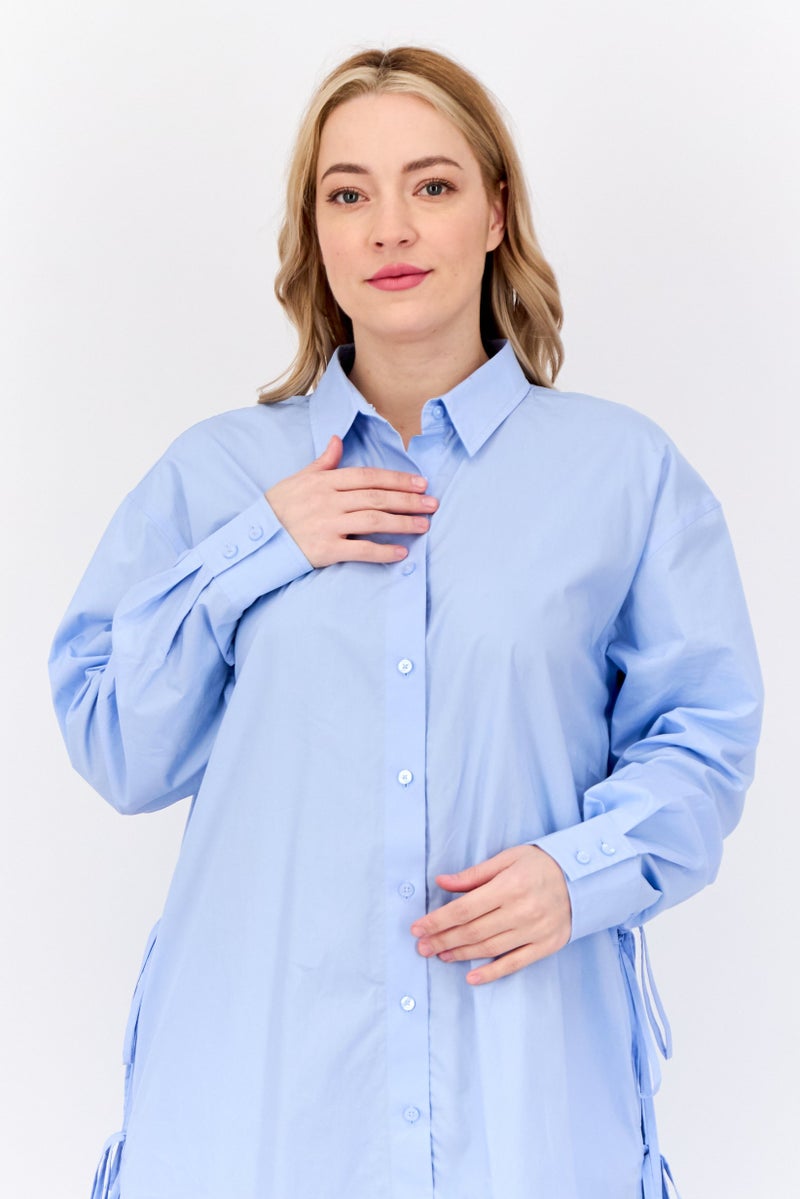 ESPRIT Women Plain Shirt Dress, Blue - Image 4