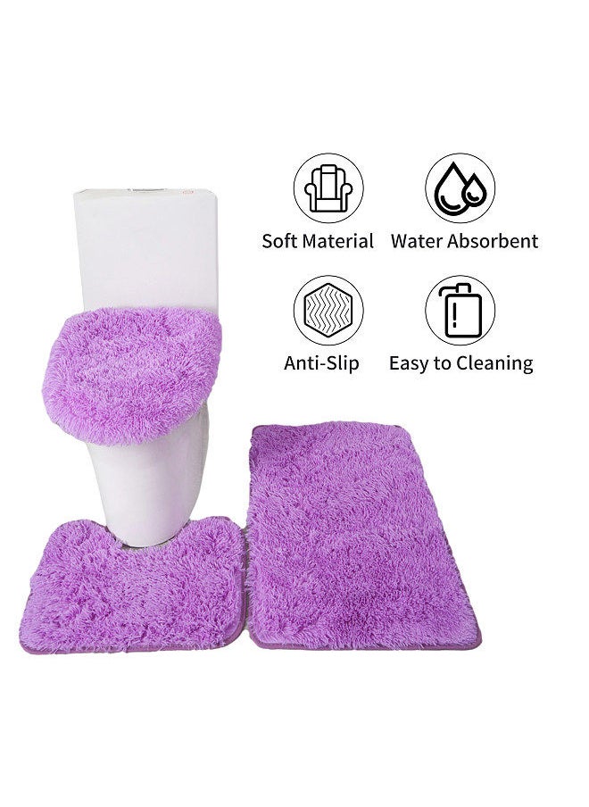 Generic - 3PCS Bath Mat Toilet Lid Cover U-Shaped Rug Non Slip Soft Floor Rug Water Absorbent Solid Door Mat Bathroom Rug Carpet Seat Cover Rug Set - Image 1