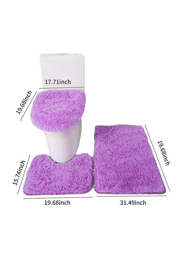 Generic - 3PCS Bath Mat Toilet Lid Cover U-Shaped Rug Non Slip Soft Floor Rug Water Absorbent Solid Door Mat Bathroom Rug Carpet Seat Cover Rug Set - Image 1