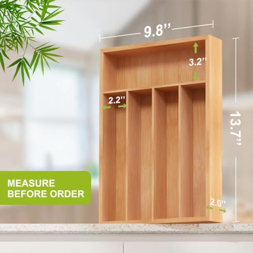 Unibambou Bamboo Utensil Drawer Organizer, Kitchen Organizer for Flatware Cutlery, Silverware Tray for Drawer (5 Slots, Natural) - Image 3