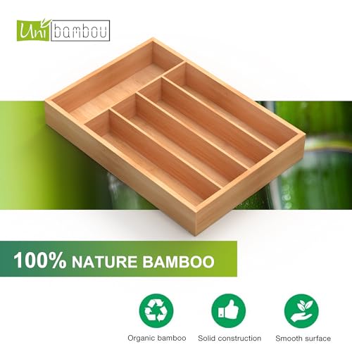 Unibambou Bamboo Utensil Drawer Organizer, Kitchen Organizer for Flatware Cutlery, Silverware Tray for Drawer (5 Slots, Natural) - Image 5