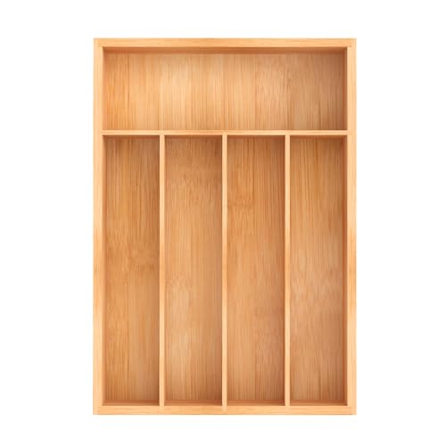 Unibambou Bamboo Utensil Drawer Organizer, Kitchen Organizer for Flatware Cutlery, Silverware Tray for Drawer (5 Slots, Natural) - Image 1