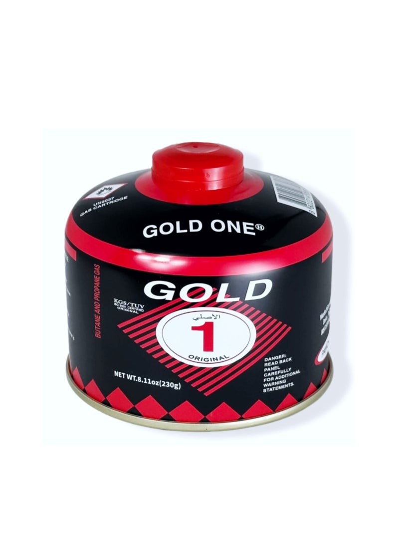 GOLD ONE Screw Type Butane Gas Cartridge 230 gm, Camping Propane Gas for Portable Camping Stove 