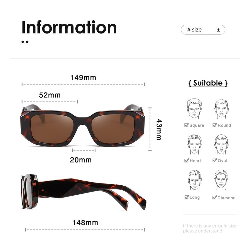 kimorn Rectangle Sunglasses for Women Men Trendy Retro Trendy Sun Glasses 90â€™s Vintage Square Frame K1307 (Tortoiseshell Frame Brown Lens) - Image 3