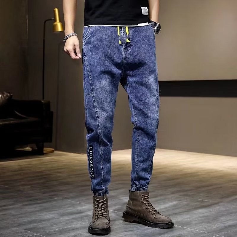 Jeans Mens Spring and Autumn Loose Thin Retro Trendy Brand Leg-toe Casual Pants White White Elastomy Waist Sports Pants Denim 6810 dark blue 
