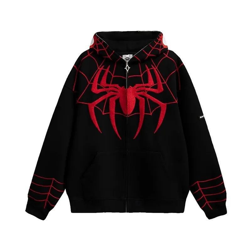 Couples Small Devil Horn Hooded Loose Sweatshirt Coat Autumn and Winter Niche Design Spider Ins Trendy Top Black [regular style] 