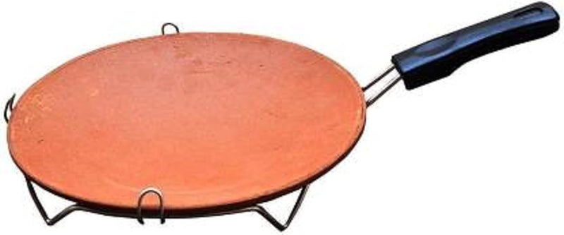 Onlinch Onlinch Earthen Products Clay Chapati Tawa Indian Handmade Roti Tawa with Handle for Kitchen Use Traditional Mitti Tawa Handmade Kitchen Utensils Brown  - Image 1