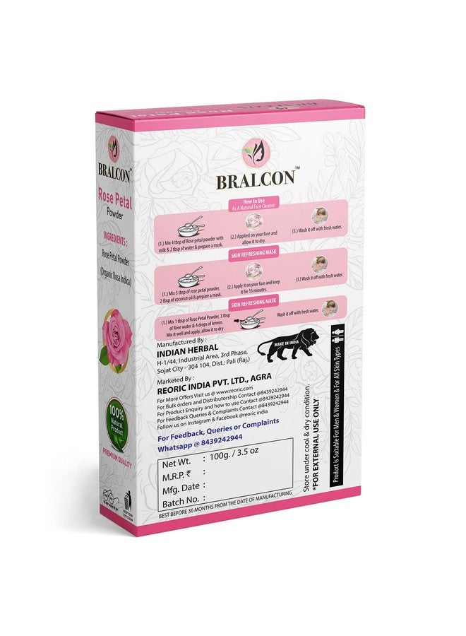 BRALCON Organic Rose Petal Powder - 100g | Rosa indica for Facial & Skin Care| 100% Pure & Natural Rose Powder for Tanning & Glowing Skin| Skin Whitening Face Pack | Face Mask - Image 2