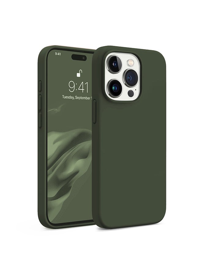 O Ozone Silicone Case for iPhone 15 Pro Case, Liquid Silicone Cover With Soft Microfiber Lining [Full Covered Camera] Shockproof Phone Case Cover - Dark Green - Image 1
