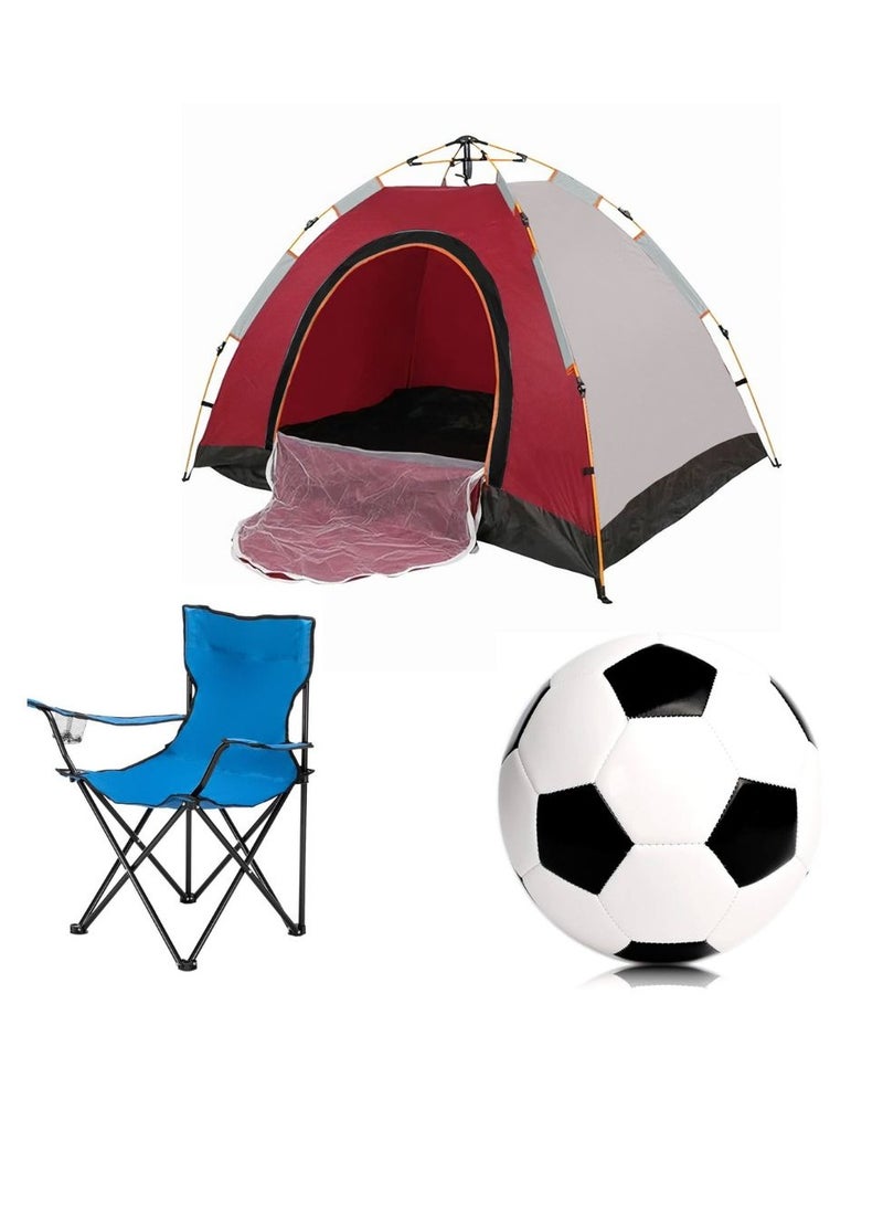 Spall 3-Person Camping Automatic Instant Pop-Up Tent with Folding Chair & Football – Complete Outdoor Kit - Image 1