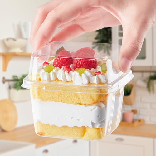 Kucoele 50 Pack 8 oz Plastic Dessert Cups with Lids and Sporks, Clear Square Cake Cups Dessert Containers for Pudding Parfait Fruit Yogurt and Shortcake - Image 5
