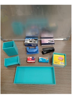 Generic 4 Piece Blue Office Set + 4 Pieces (Stapler, Punch, Staple Box, Staple Box)  - Image 2