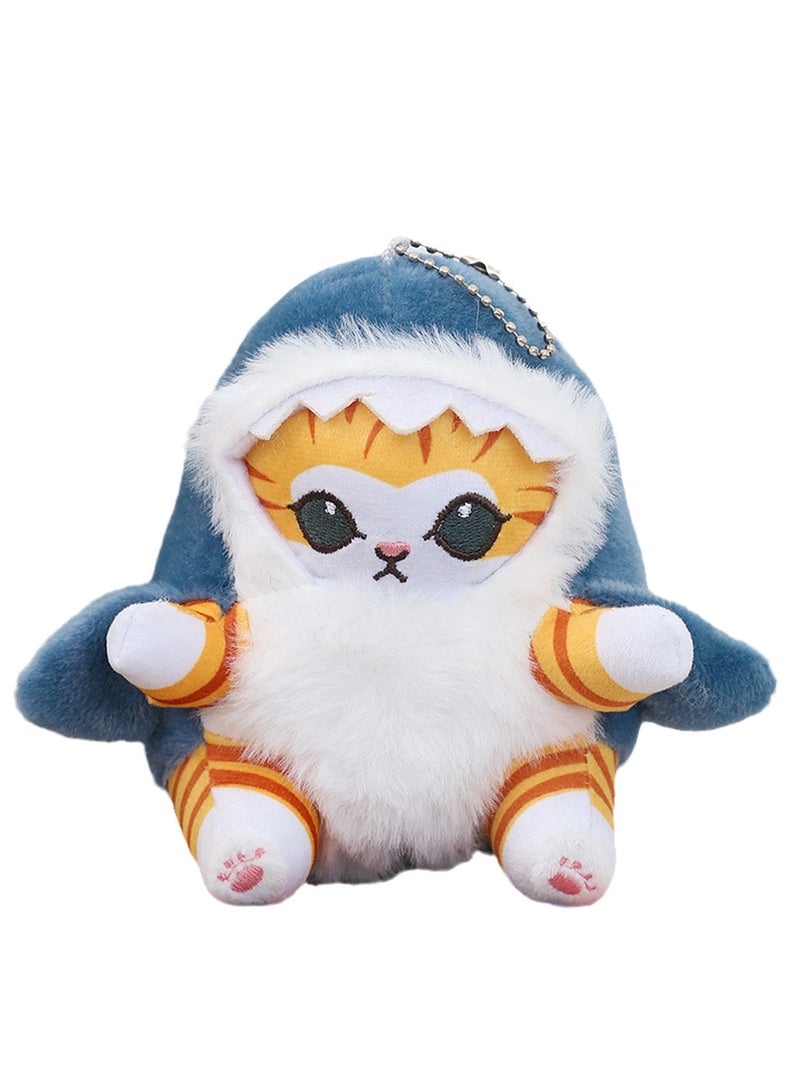 12cm Shark Cat Bead Chain Pendant Cartoon Doll Keychain Cat Doll Fun Kitten Plush Toy  - Image 1