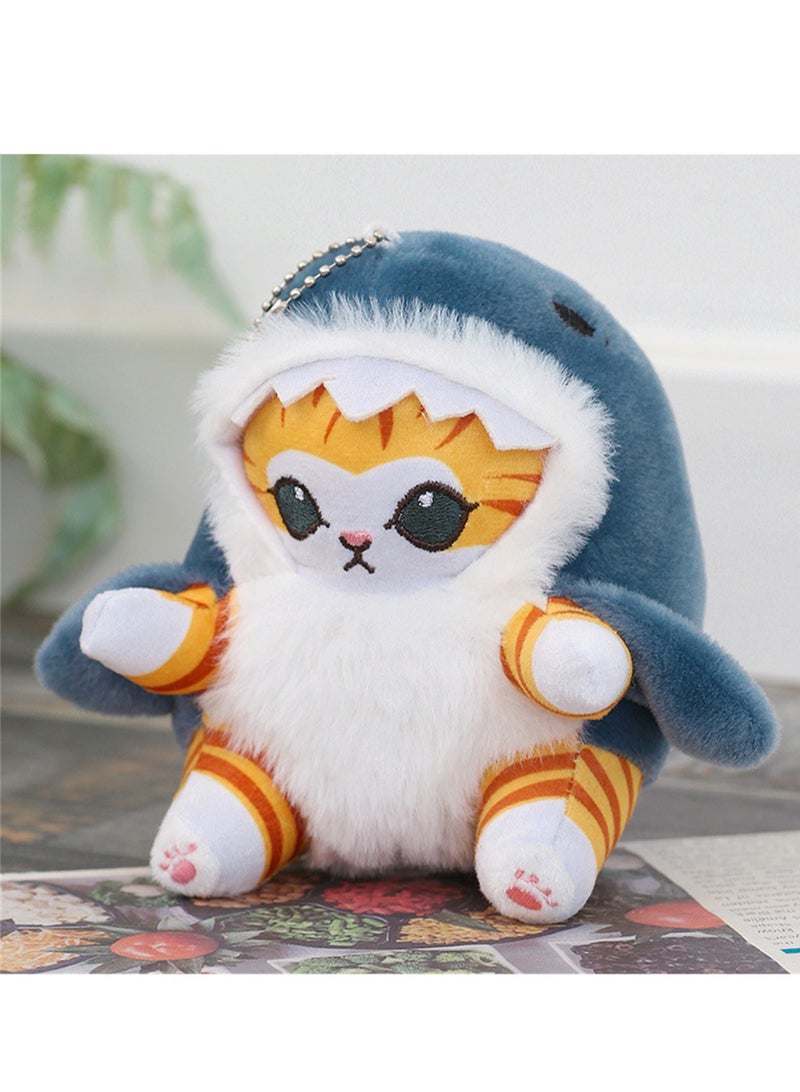 12cm Shark Cat Bead Chain Pendant Cartoon Doll Keychain Cat Doll Fun Kitten Plush Toy  - Image 2