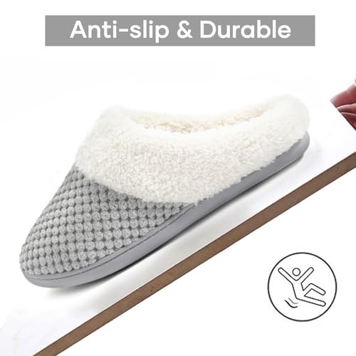 ULTRAIDEAS Women's Lamb-hug Comfy Fleece House Slippers Memory Foam, Slip-on House Shoes Indoor Outdoor (Cloud Grey, Size 9-10) - Image 5