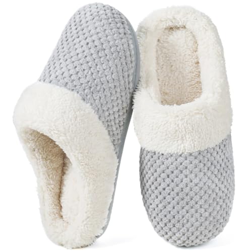 ULTRAIDEAS Women's Lamb-hug Comfy Fleece House Slippers Memory Foam, Slip-on House Shoes Indoor Outdoor (Cloud Grey, Size 9-10) - Image 1